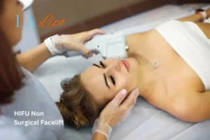 Woman having Hi-Fu to reduce wrinkles Bellshill.