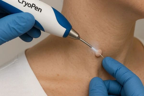 Person receiving cryotherapy Bellshill for skin tag removal