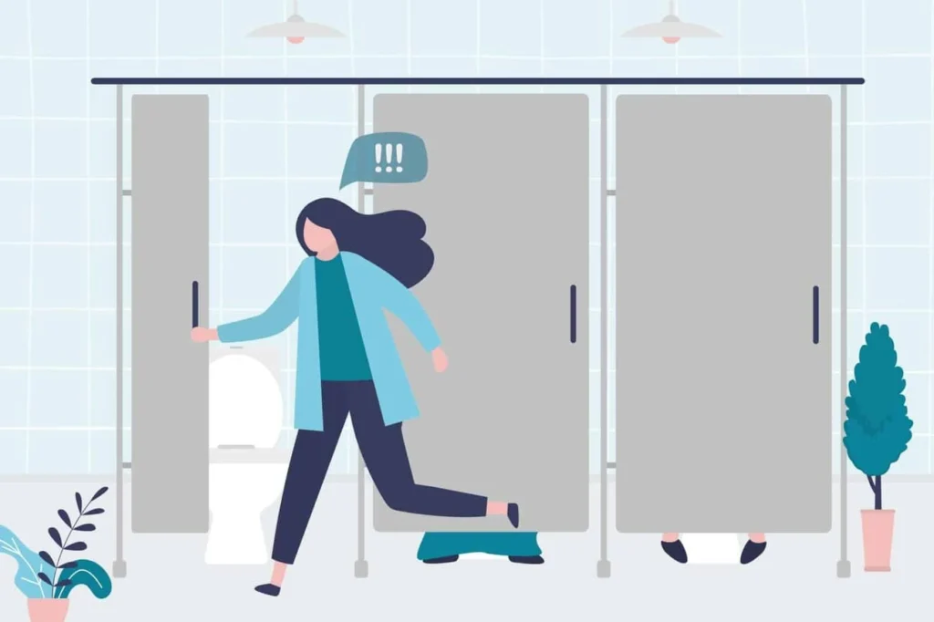 graphic of Urine incontinence Bellshill woman running to the toilet.