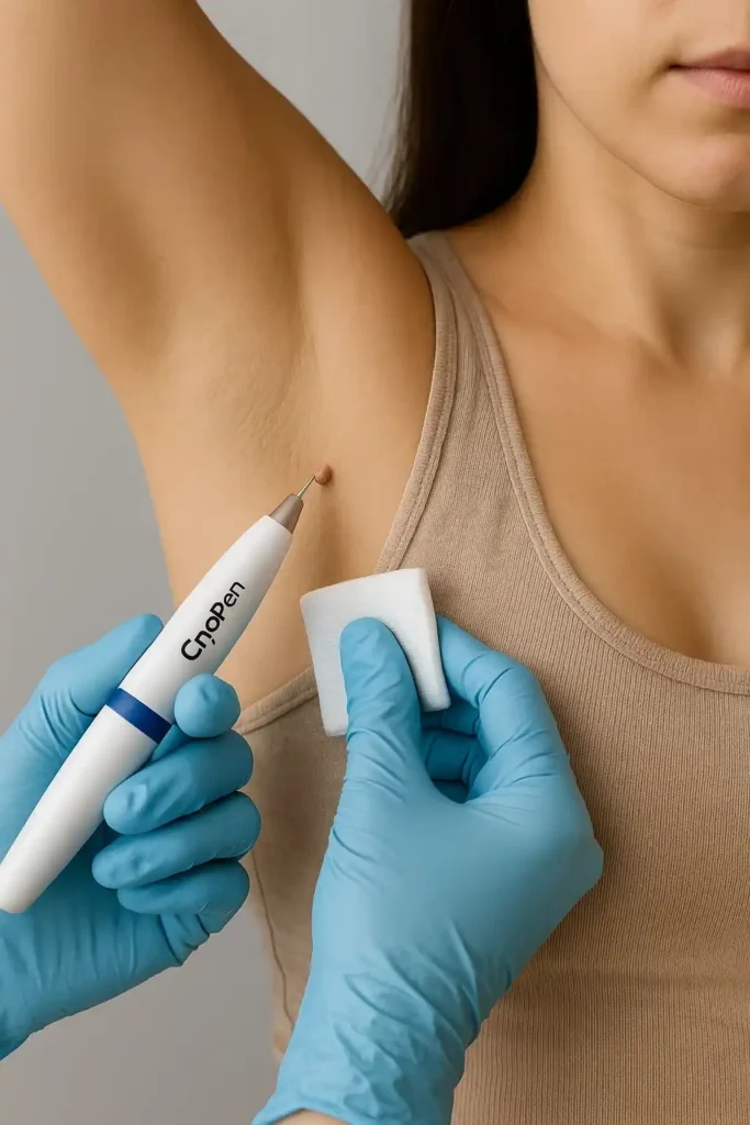 woman having cryopen to remove underarm skin tags Bellshill