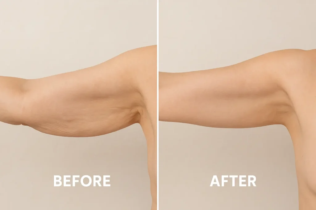Picture of LA LIPO Bellshill before and after results of skin tightening treatment on the upper arms.